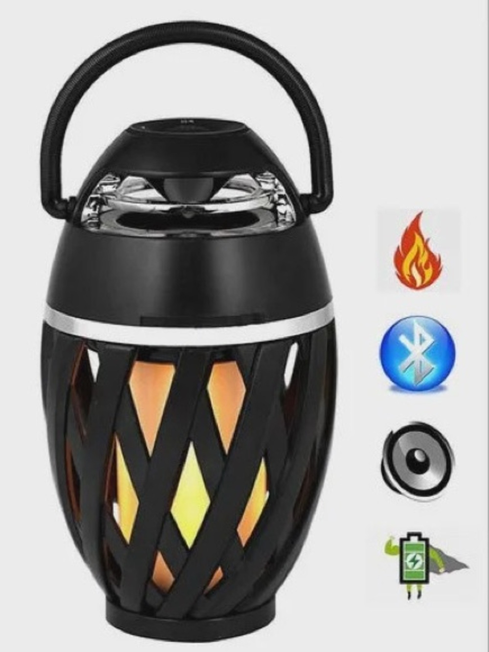 Portable Bluetooth Flame Lantern Speaker - Black
